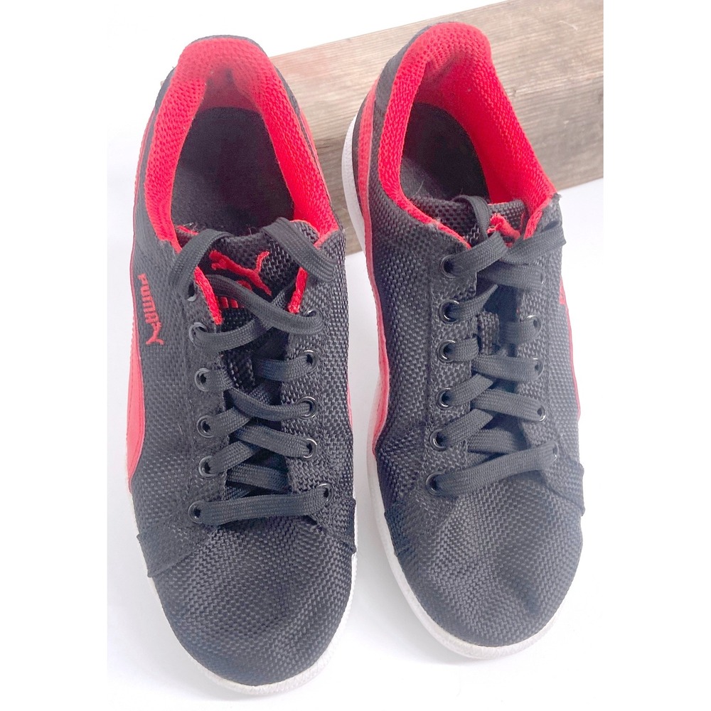 Puma Smash Knit Mens Sneakers Black Red Mesh Low Top Shoes 361897-02 Size 7
